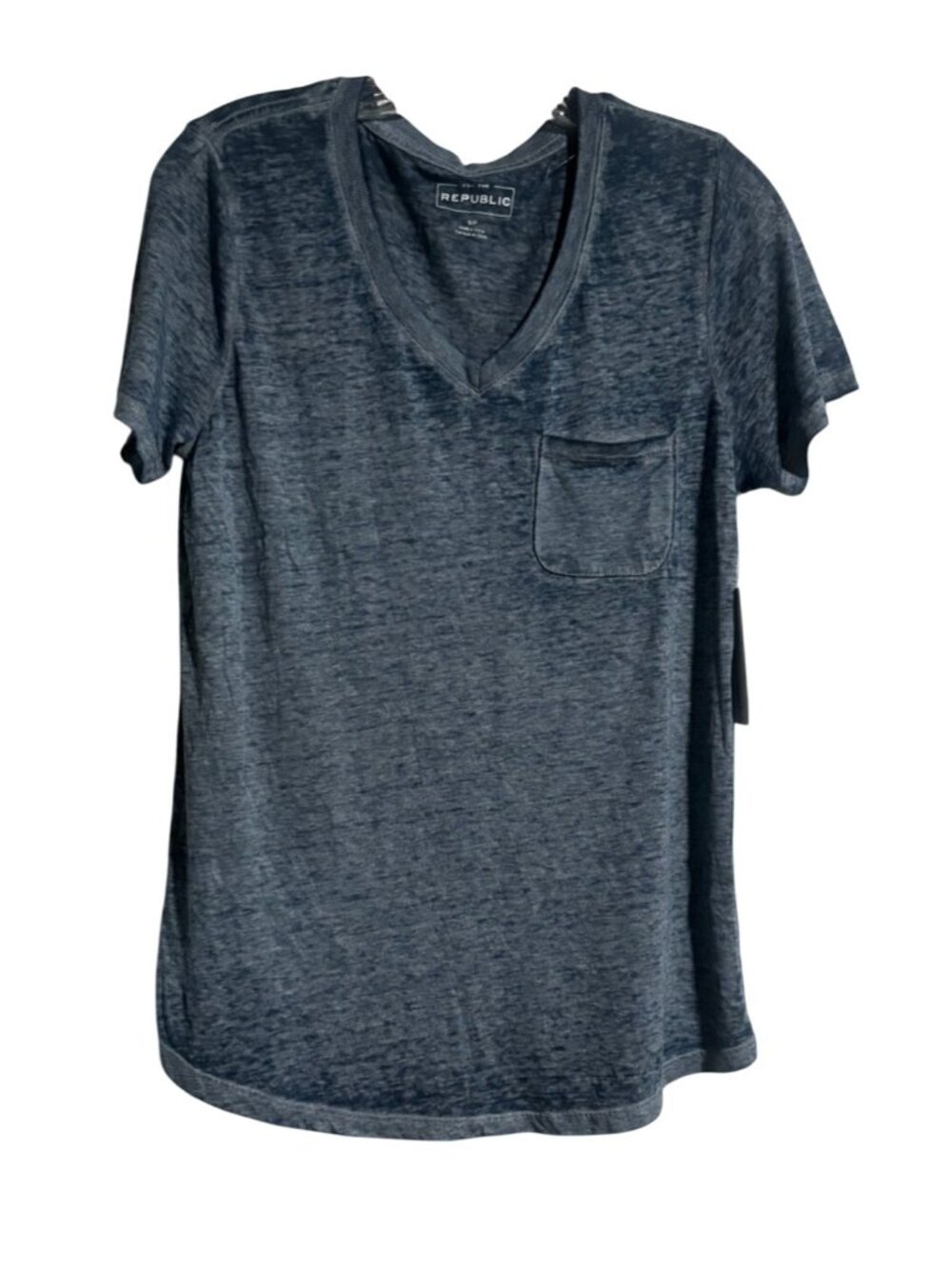 For The Republic Pocket Tee Womens S Blue Lightweight Sheer Slouichy Burnout